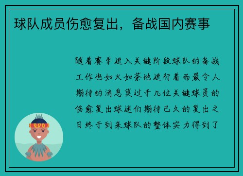 球队成员伤愈复出，备战国内赛事