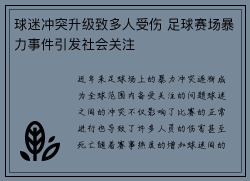 球迷冲突升级致多人受伤 足球赛场暴力事件引发社会关注 球迷冲突升级致多人受伤 足球赛场暴力事件引发社会关注