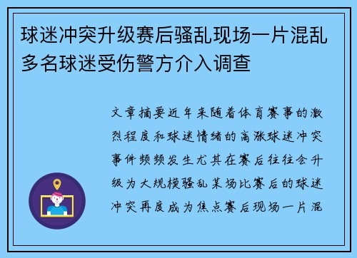 球迷冲突升级赛后骚乱现场一片混乱多名球迷受伤警方介入调查