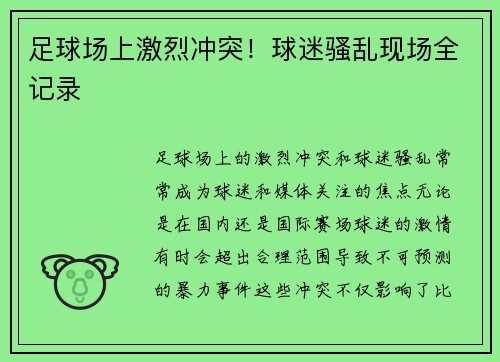 足球场上激烈冲突！球迷骚乱现场全记录